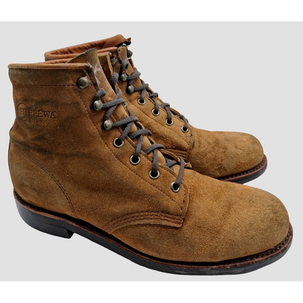 Chippewa Boots Mens 8D Brown Suede Combat Lace Up Ankle Work Vibram USA See Desc